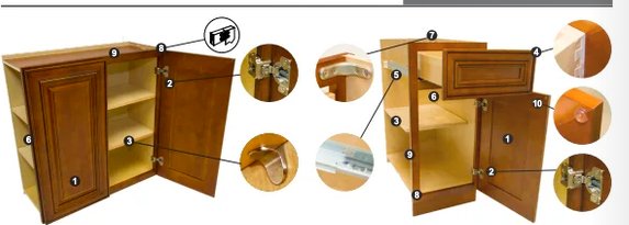 Cabinet construction detail: hinges, drawer glides, face frame and box construction